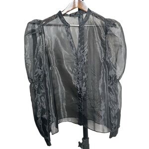 Eloquii Size 16 Sheer Top Leg of Mutton Sleeve Button Up Nylon Party Glam